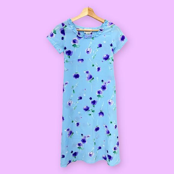 SPEECHLESS XS American VINTAGE 90s Blue Floral Dress Knee Length Babydoll - Picture 1 of 8
